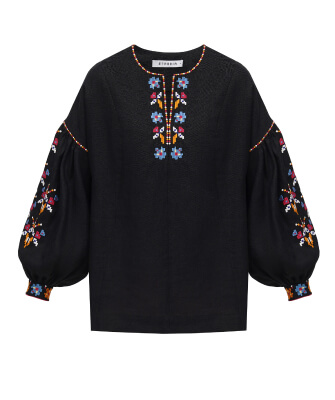 women's vyshyvanka of black color with a floral pattern
