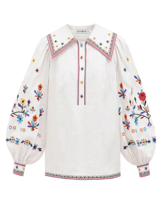 The embroidery is made in the form of floral motifs and geometric ornaments