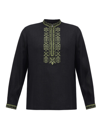 men's black embroidered vyshyvanka, classic cut with a stand-up collar and long sleeves